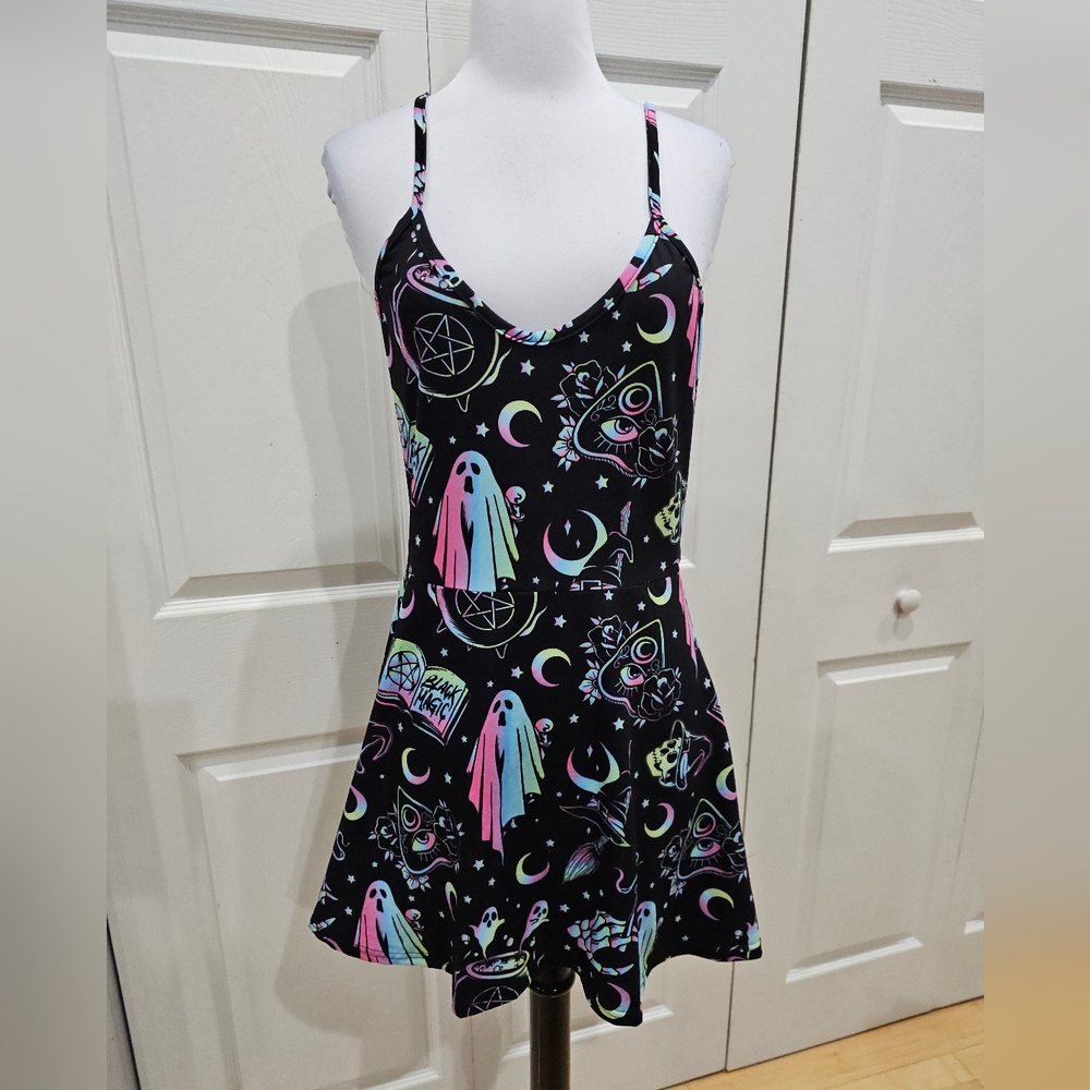 Dolls Kill Too Fast OMG! Ghosts Skater Mini Punk Goth witchy Black Magic Dress S